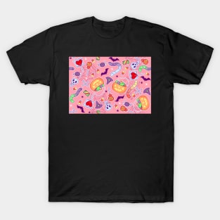 Halloween Candy on pink T-Shirt